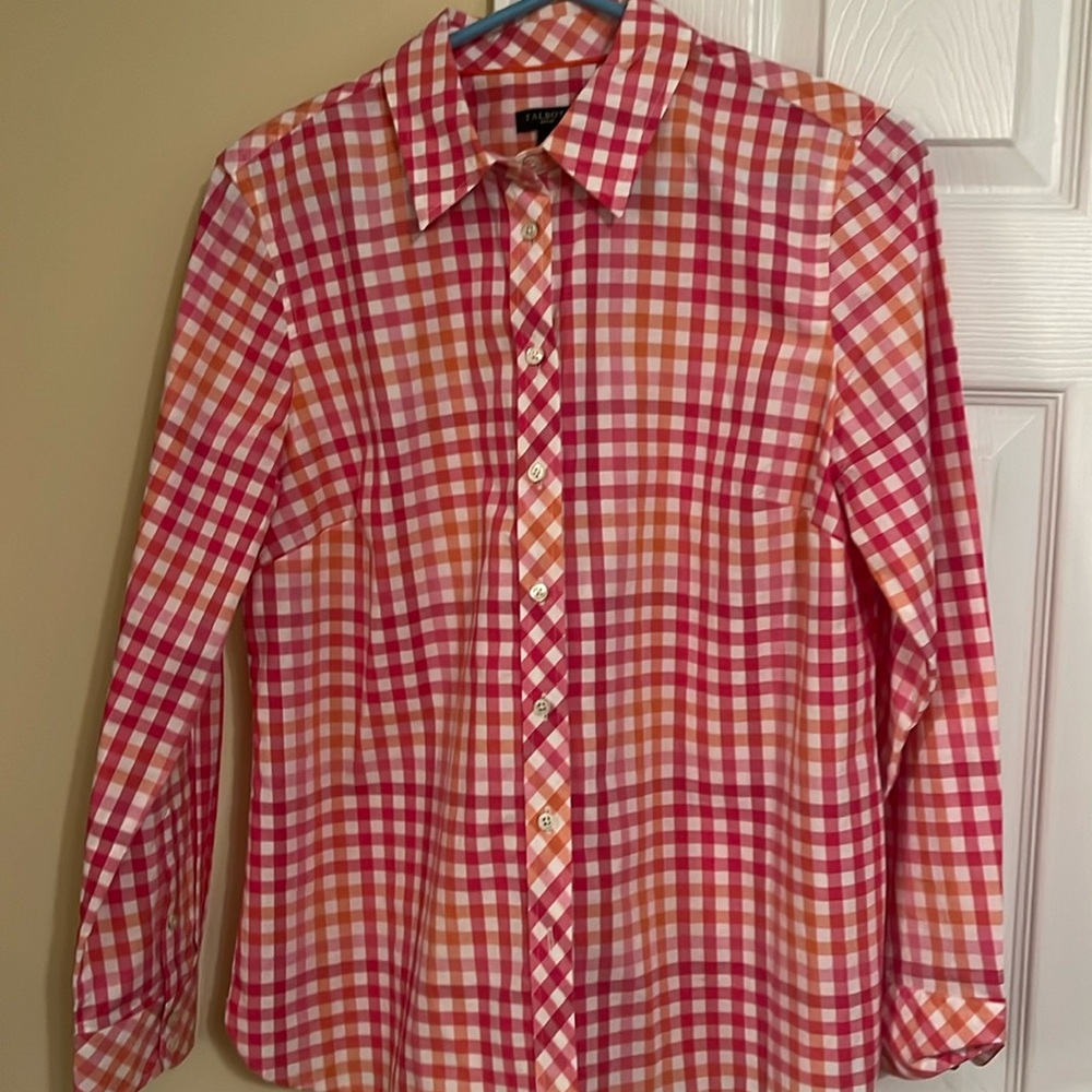 Talbots Button Down Checkered Blouse, Size Medium… - image 1
